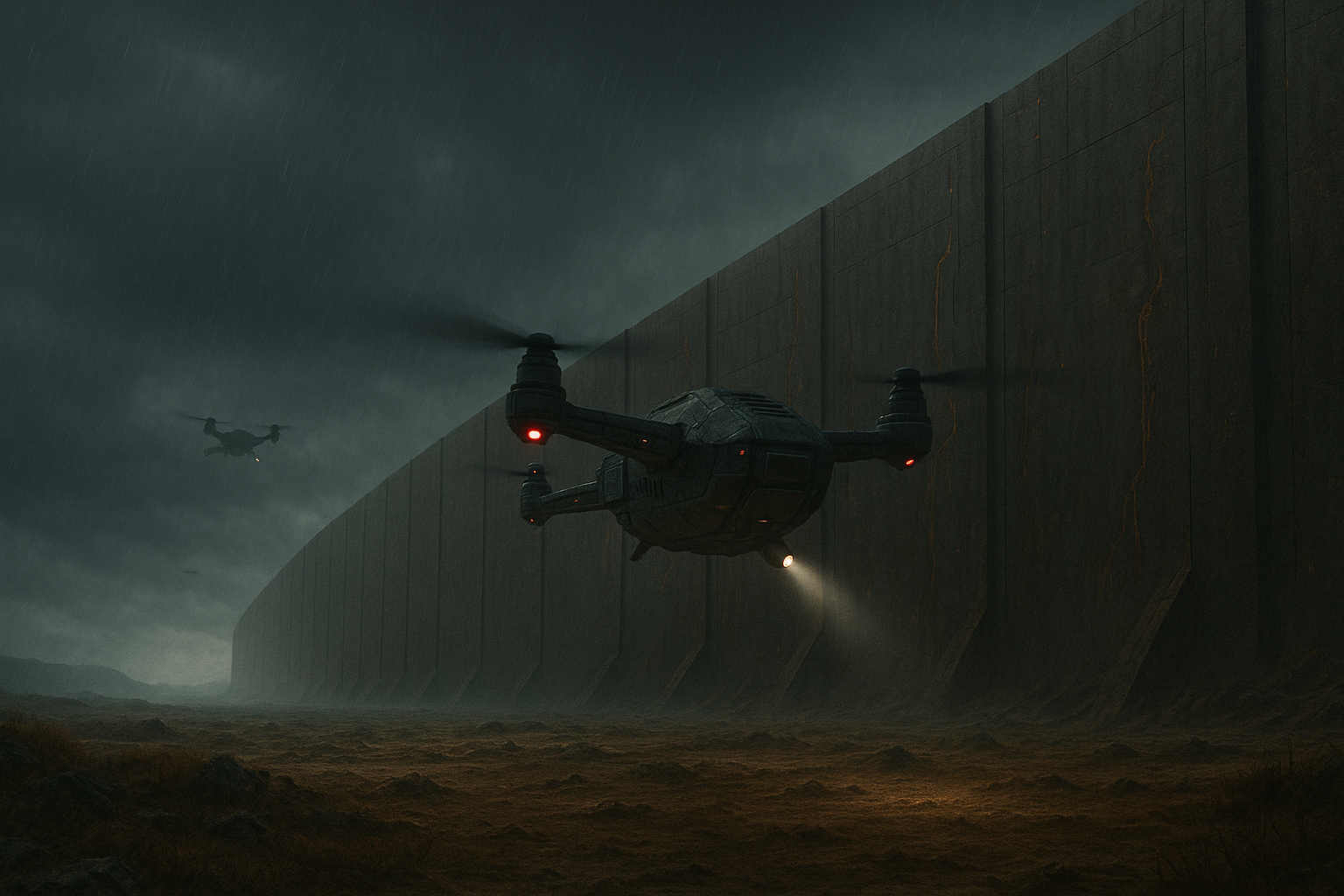 Sentinel patrol on a storm-lit ridge